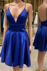 Simple A Line V Neck Short Evening Prom Dresses, V Neck Short Formal Homecoming Dresses